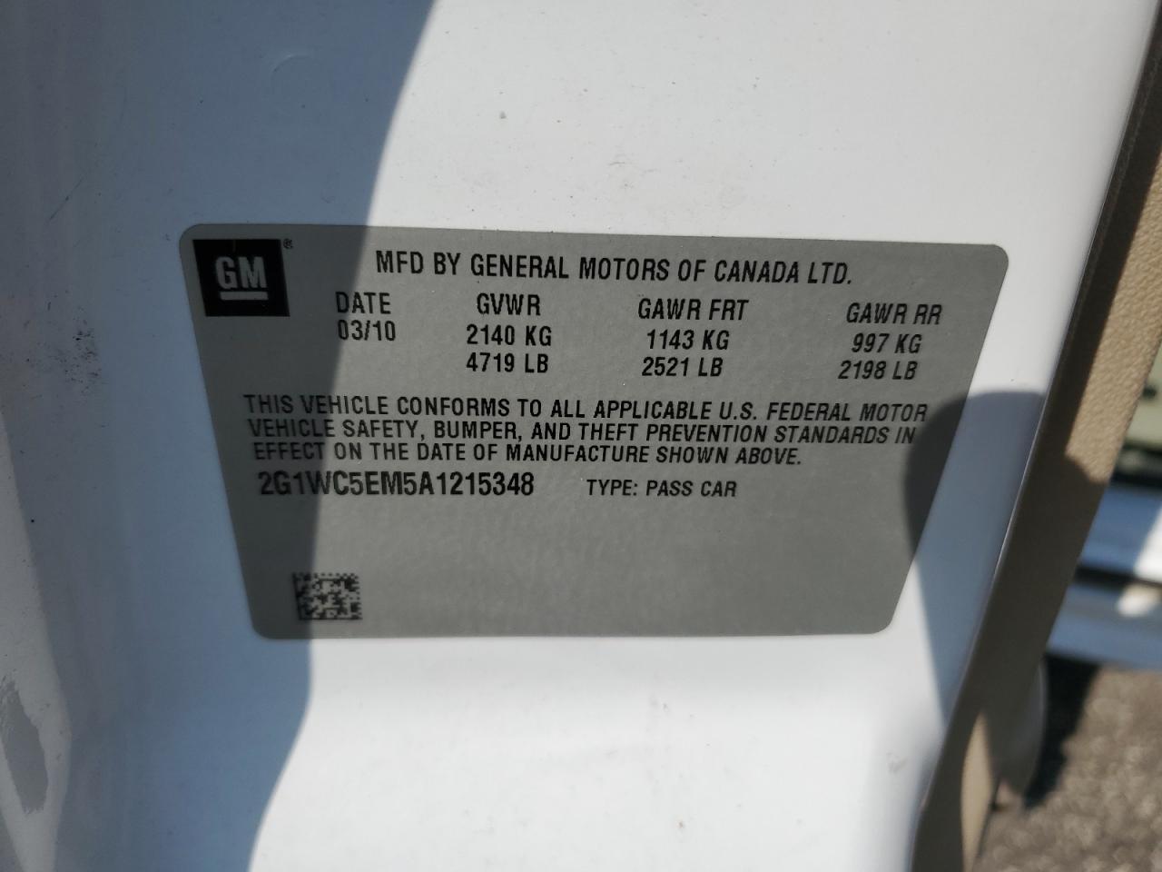 2010 Chevrolet Impala Ltz VIN: 2G1WC5EM5A1215348 Lot: 67493584