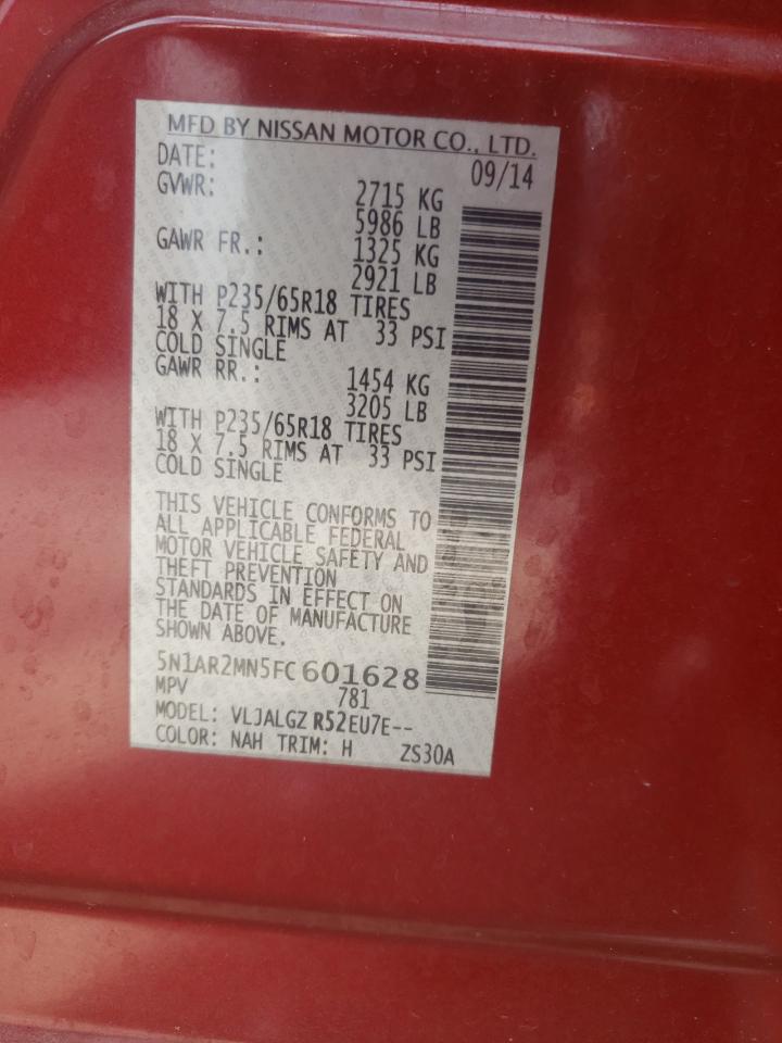 2015 Nissan Pathfinder S VIN: 5N1AR2MN5FC601628 Lot: 62878414