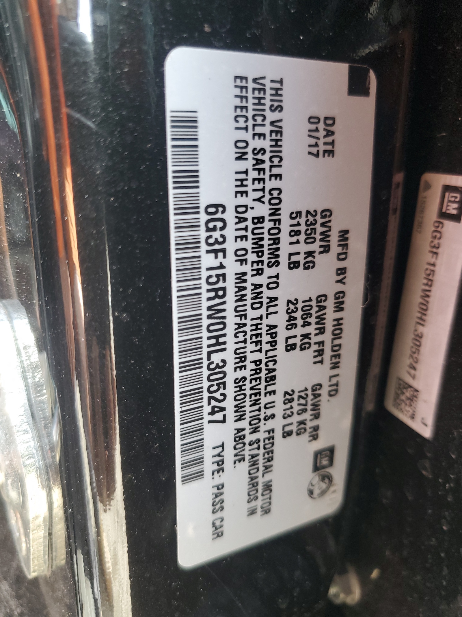 6G3F15RW0HL305247 2017 Chevrolet Ss