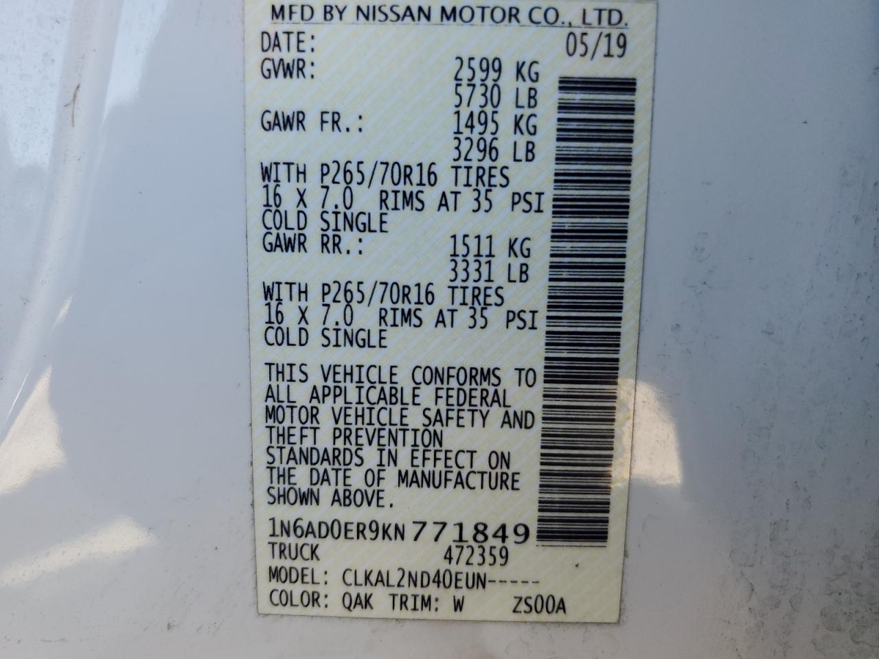 1N6AD0ER9KN771849 2019 NISSAN NAVARA - Image 13