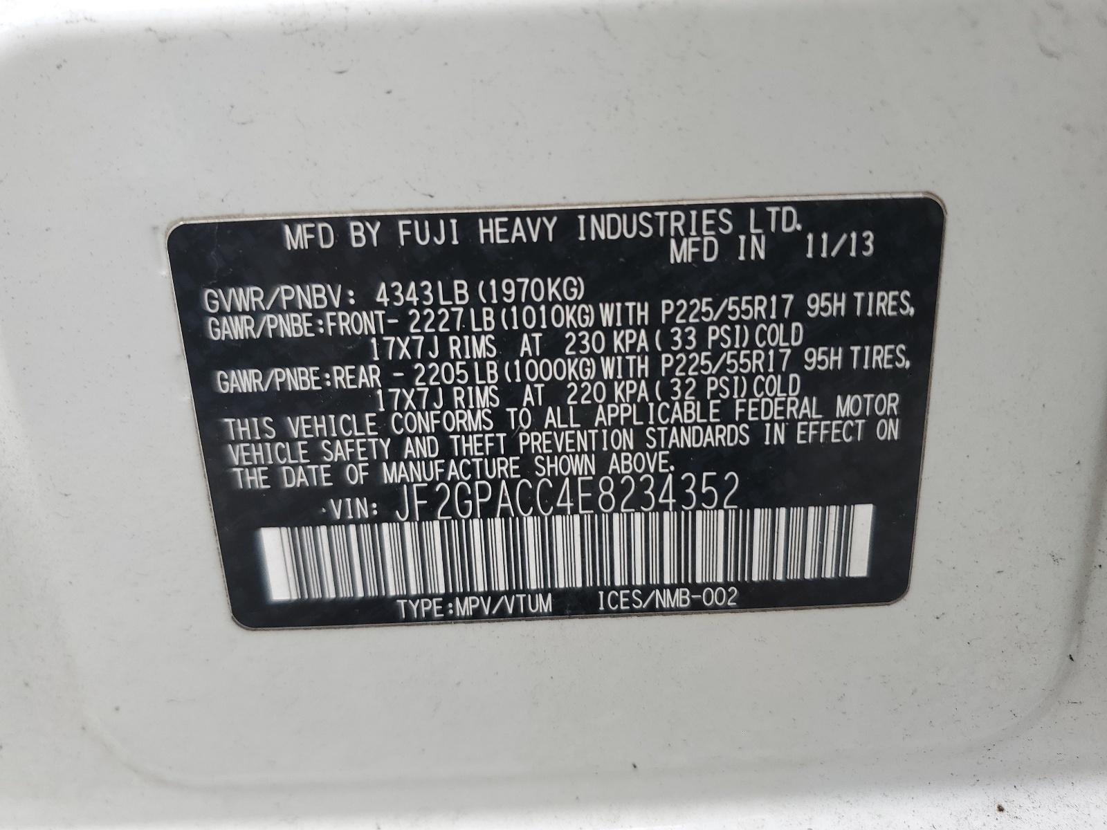 JF2GPACC4E8234352 2014 Subaru Xv Crosstrek 2.0 Premium