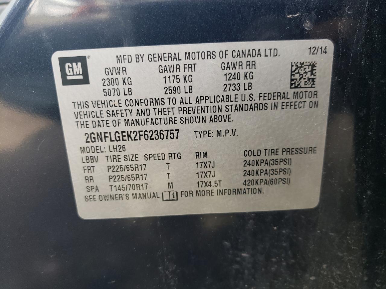 2GNFLGEK2F6236757 2015 Chevrolet Equinox Lt