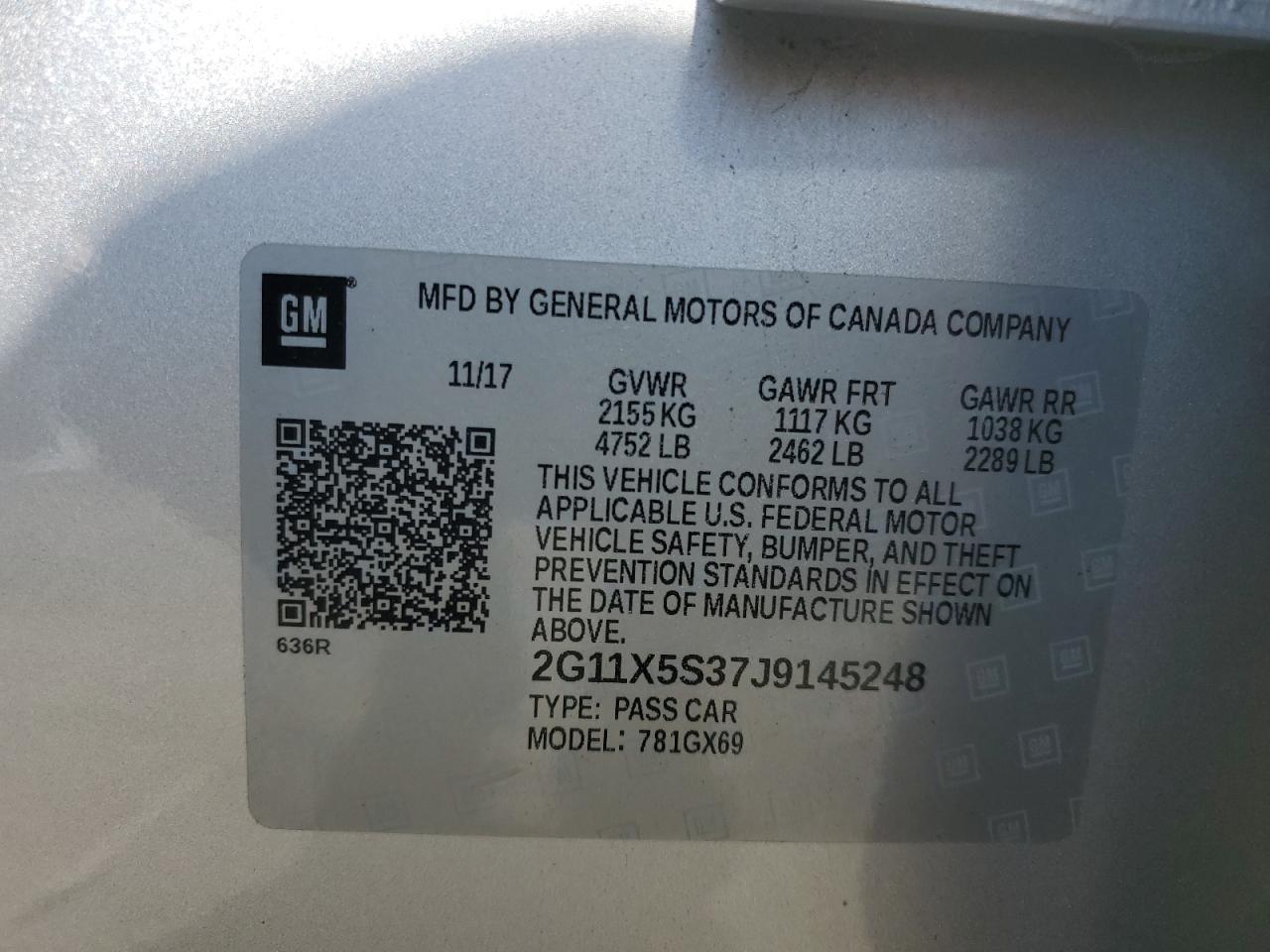 2G11X5S37J9145248 2018 Chevrolet Impala Ls