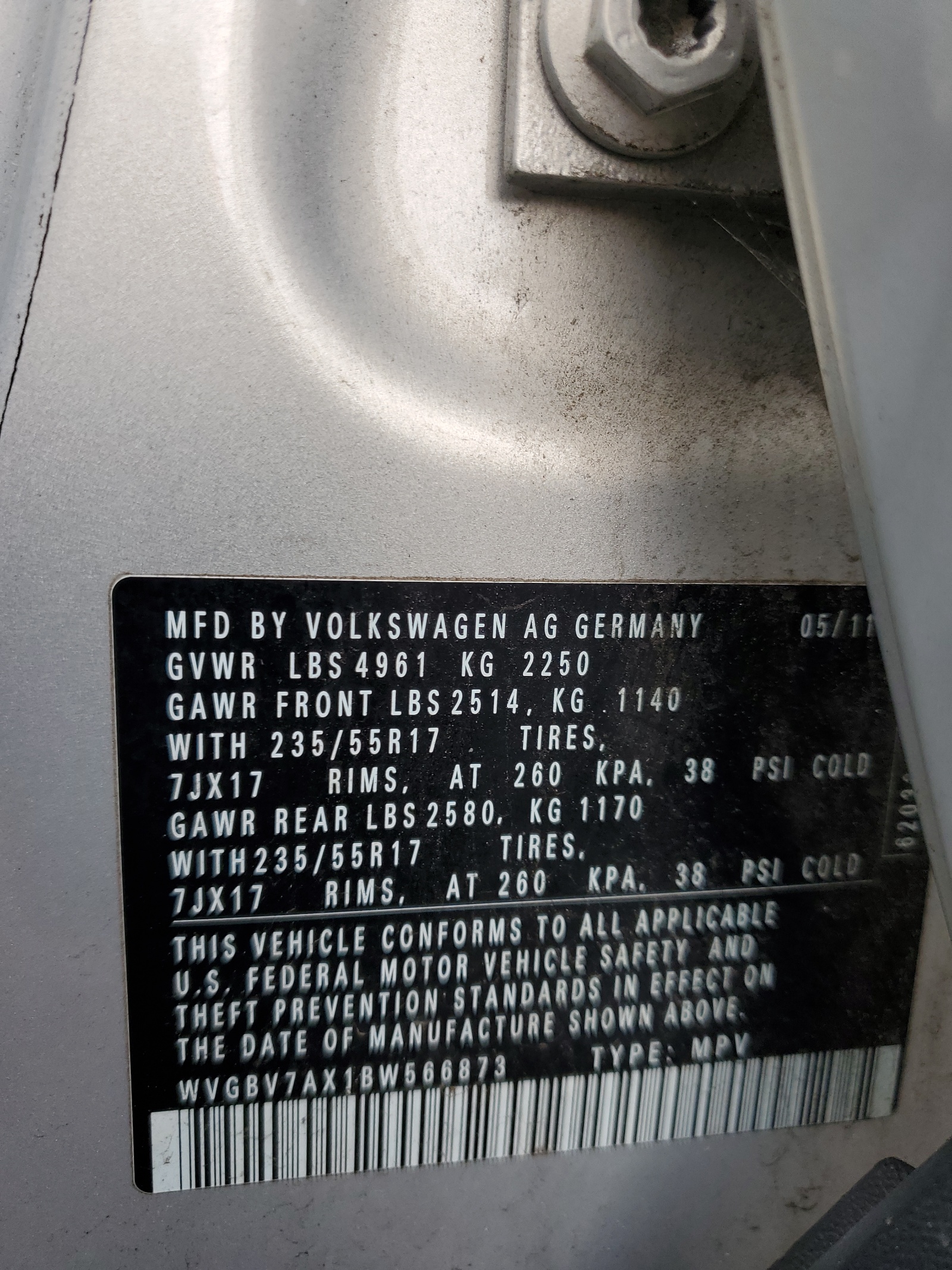 WVGBV7AX1BW566873 2011 Volkswagen Tiguan S