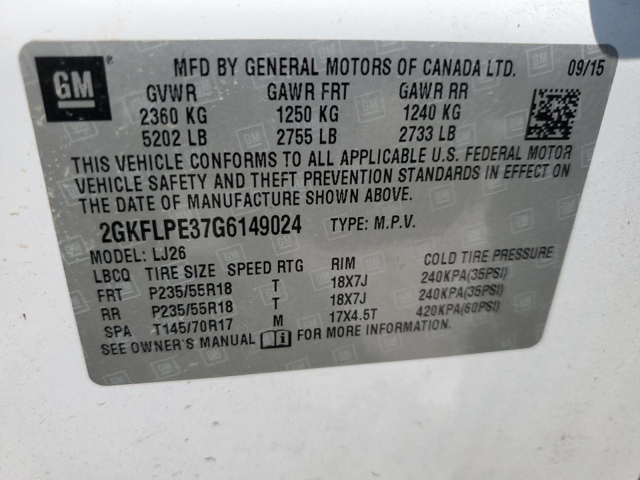 2GKFLPE37G6149024 2016 GMC Terrain Slt