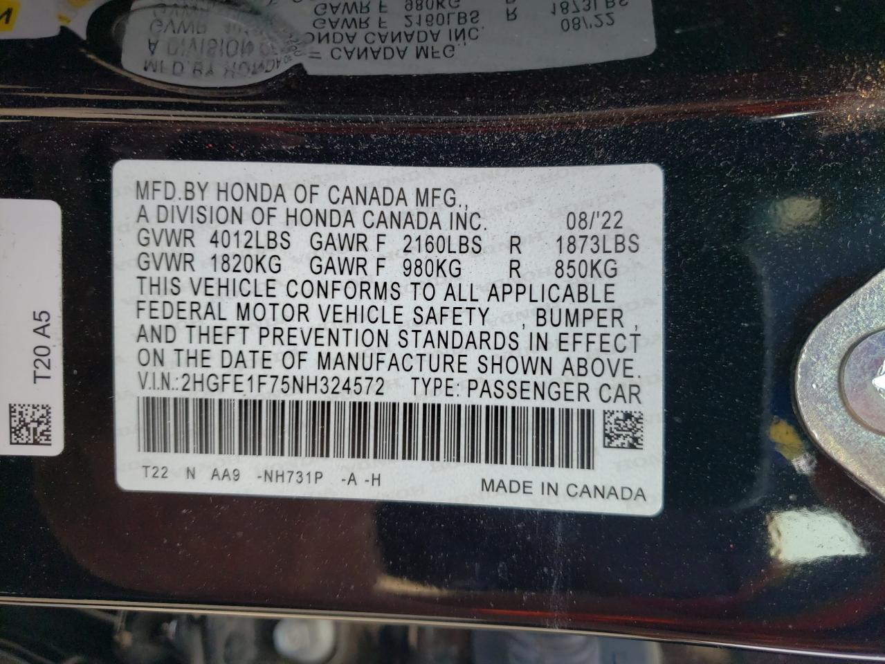 2HGFE1F75NH324572 2022 HONDA CIVIC - Image 13