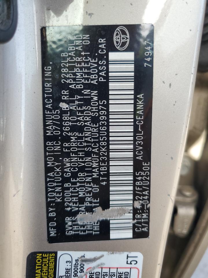 2005 Toyota Camry Le VIN: 4T1BE32K85U639975 Lot: 66095774