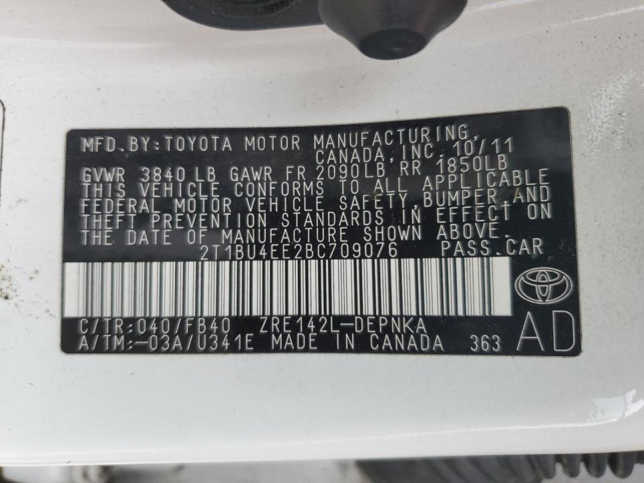 2011 Toyota Corolla Base VIN: 2T1BU4EE2BC709076 Lot: 66551444