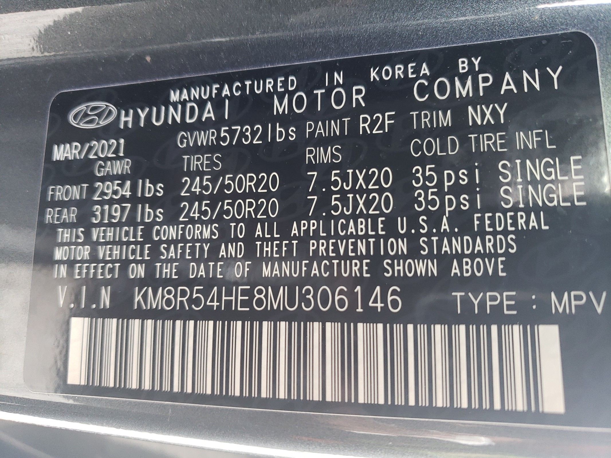 KM8R54HE8MU306146 2021 Hyundai Palisade Limited