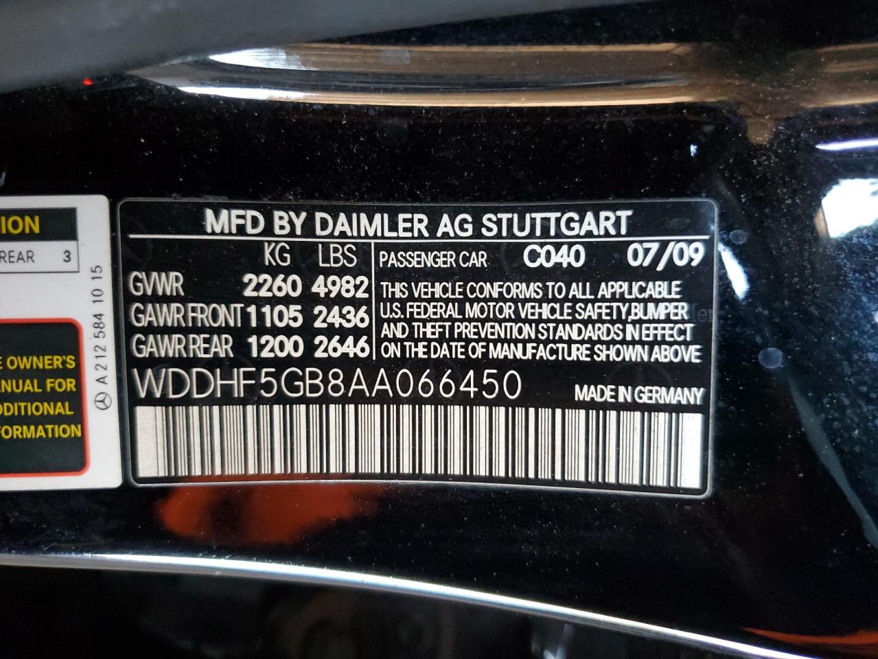 2010 Mercedes-Benz E 350 VIN: WDDHF5GB8AA066450 Lot: 68142884