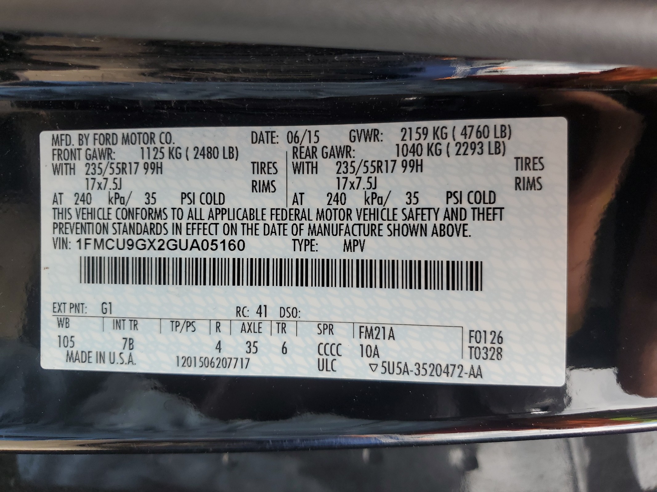 1FMCU9GX2GUA05160 2016 Ford Escape Se