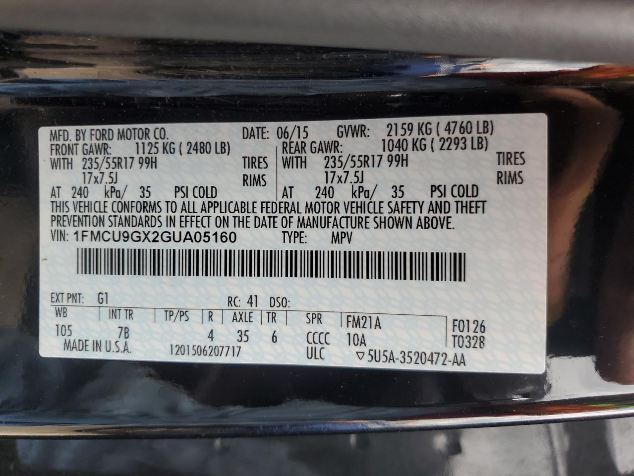 2016 Ford Escape Se VIN: 1FMCU9GX2GUA05160 Lot: 68144904