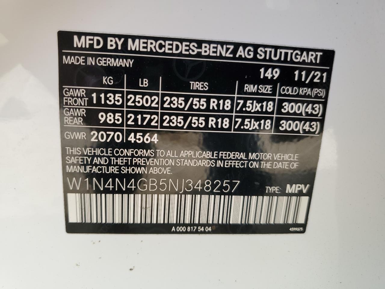 2022 Mercedes-Benz Gla 250 VIN: W1N4N4GB5NJ348257 Lot: 67984944