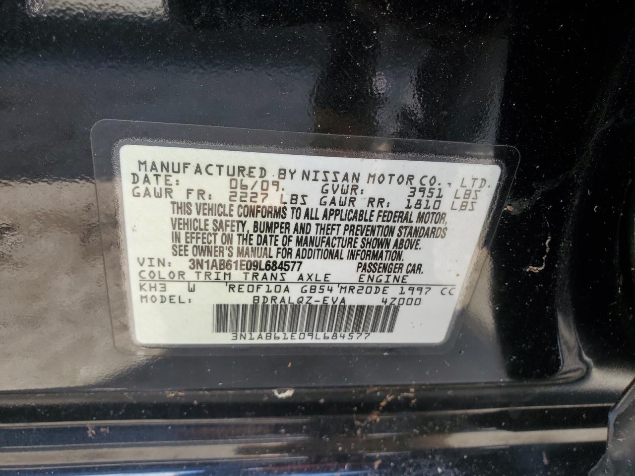 2009 Nissan Sentra 2.0 VIN: 3N1AB61E09L684577 Lot: 67103234