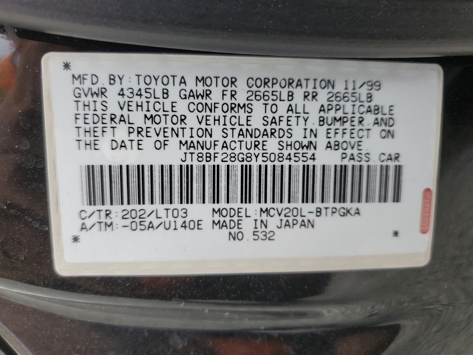 JT8BF28G8Y5084554 2000 Lexus Es 300