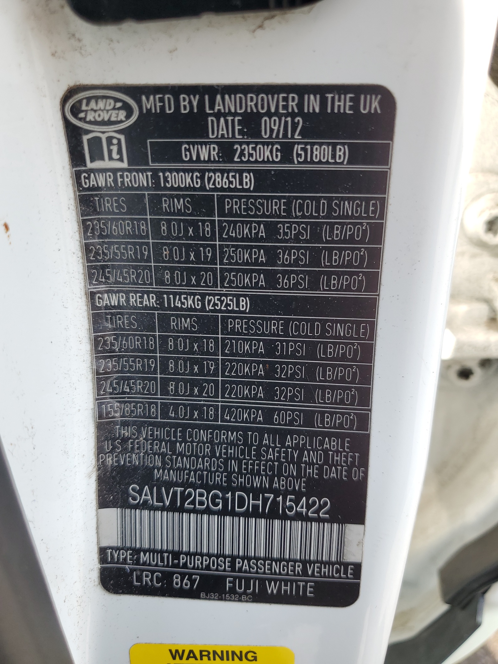 SALVT2BG1DH715422 2013 Land Rover Range Rover Evoque Dynamic Premium