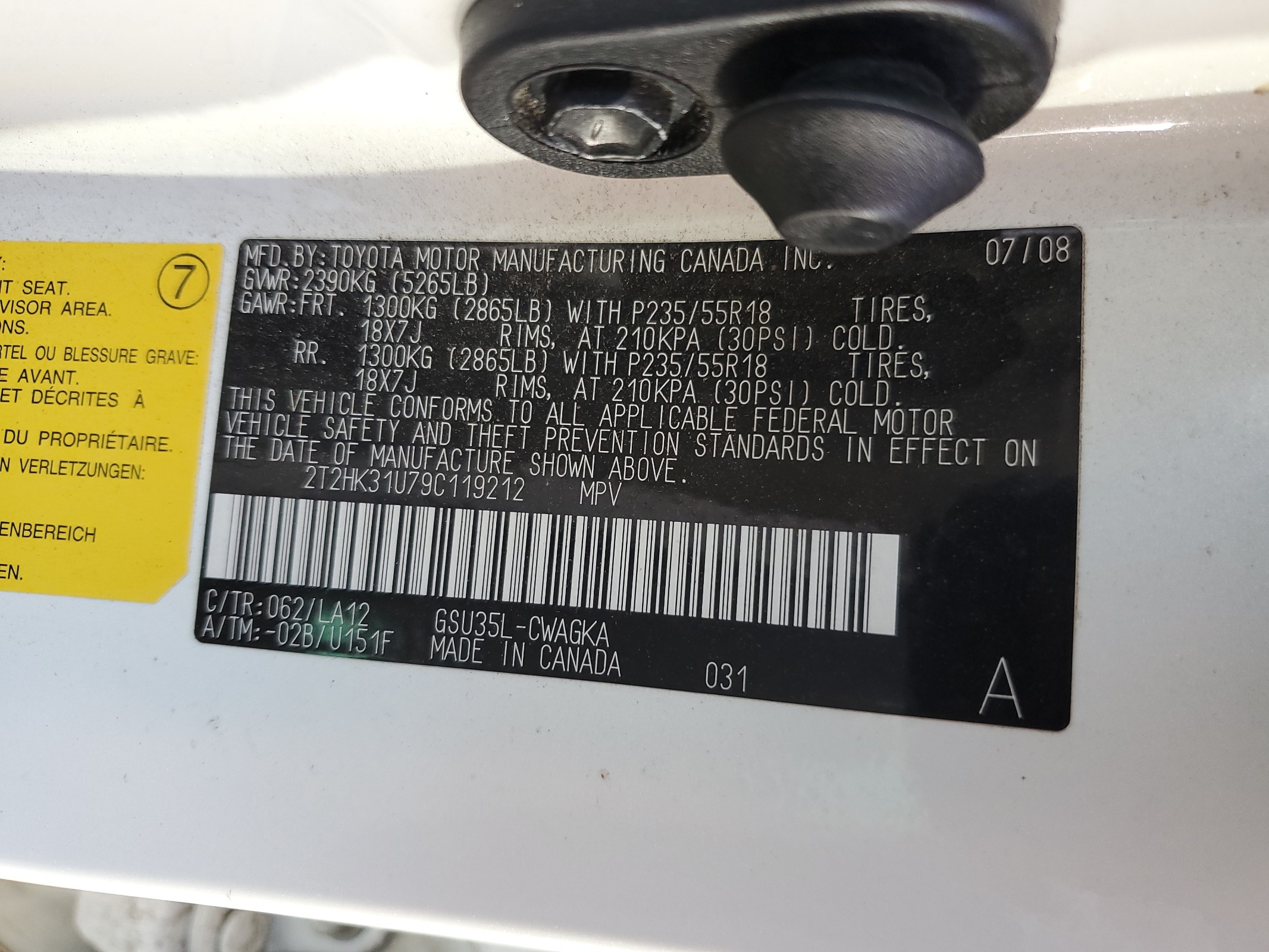 2T2HK31U79C119212 2009 Lexus Rx 350