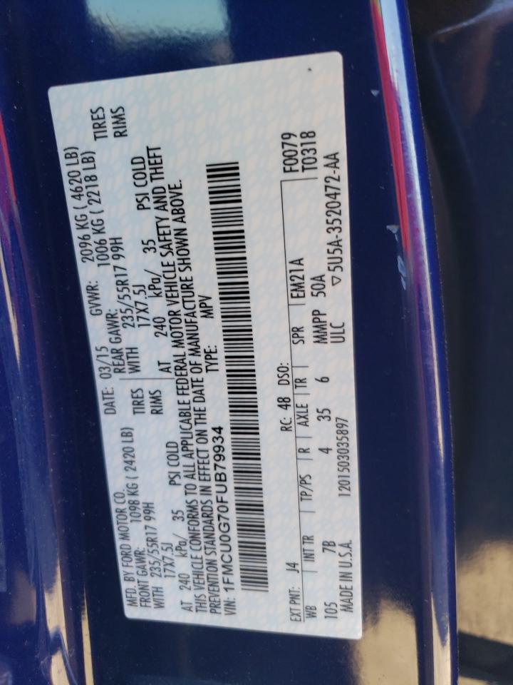 2015 Ford Escape Se VIN: 1FMCU0G70FUB79934 Lot: 65229174