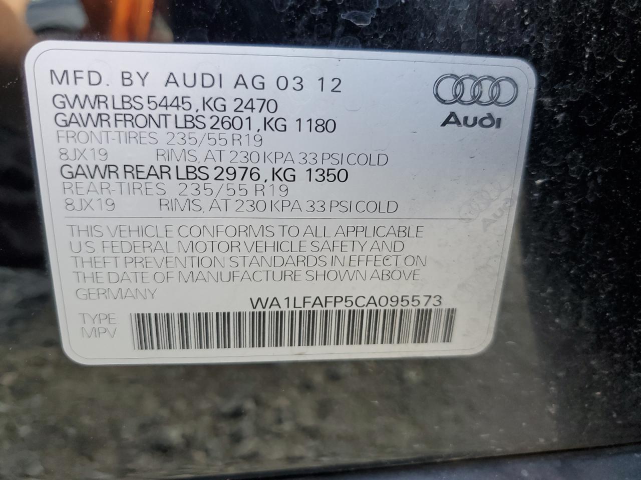 WA1LFAFP5CA095573 2012 Audi Q5 Premium Plus