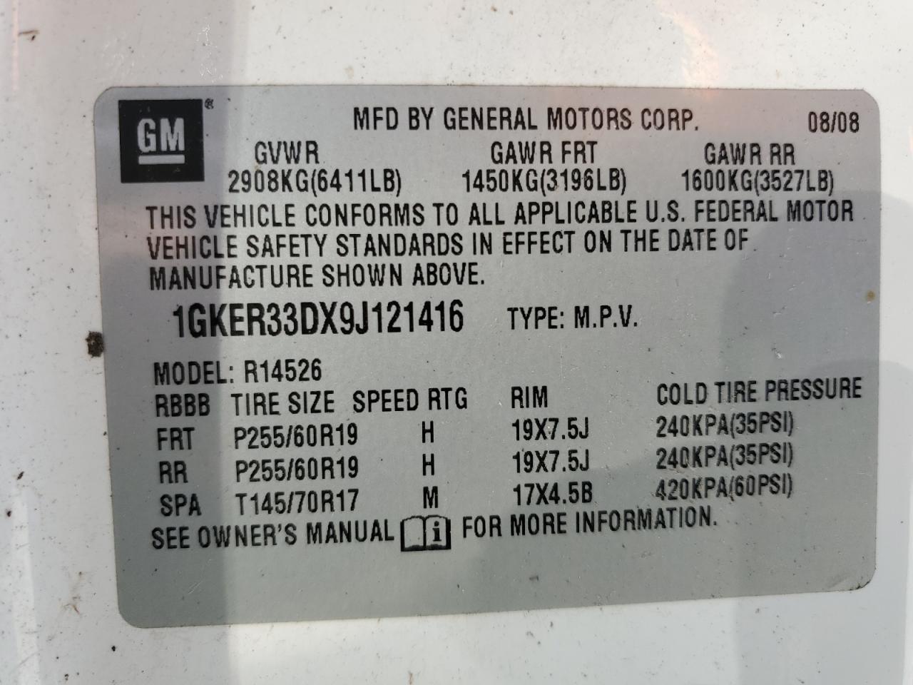 2009 GMC Acadia Slt-2 VIN: 1GKER33DX9J121416 Lot: 68637404