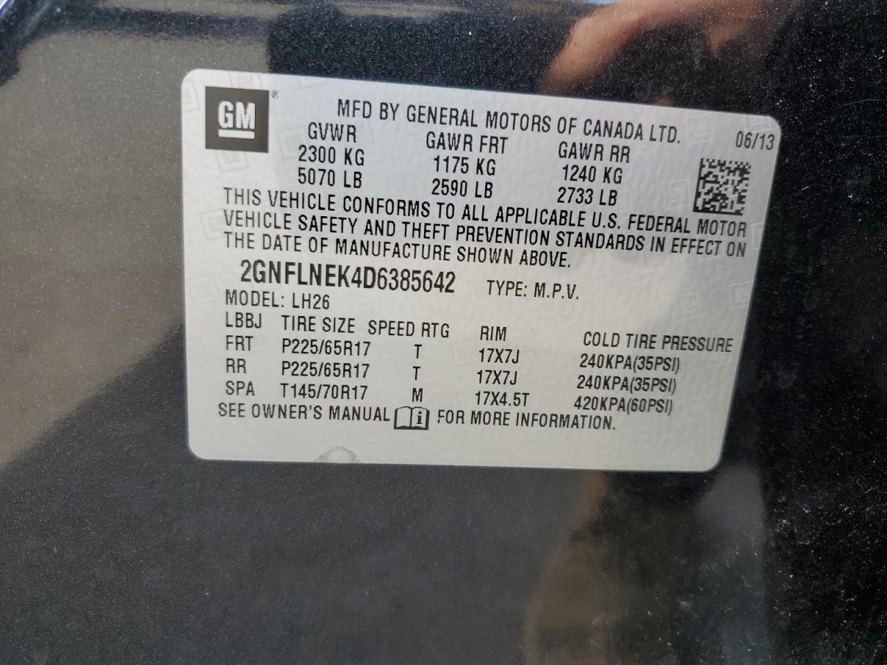 2GNFLNEK4D6385642 2013 Chevrolet Equinox Lt