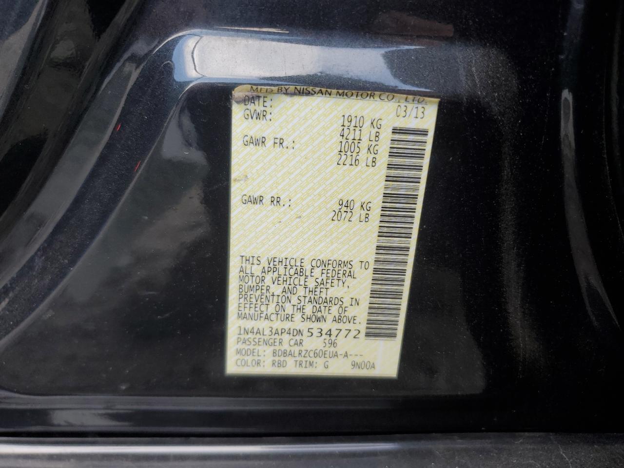 2013 Nissan Altima 2.5 VIN: 1N4AL3AP4DN534772 Lot: 67172874