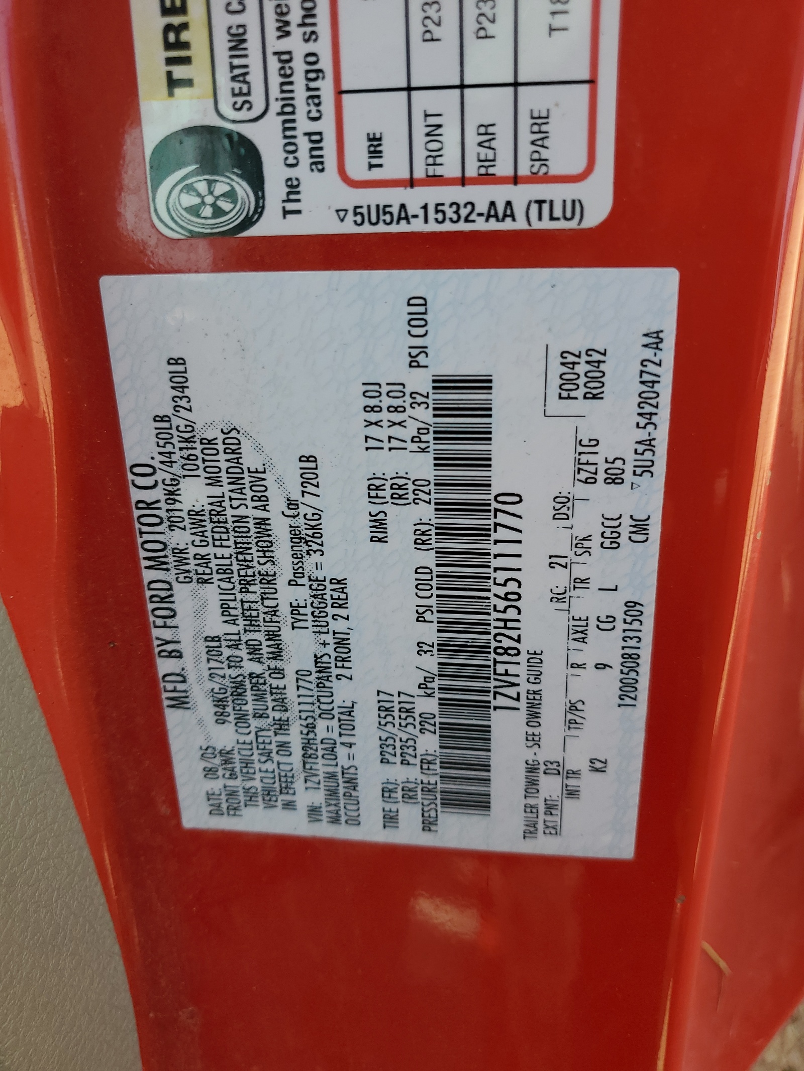 1ZVFT82H565111770 2006 Ford Mustang Gt