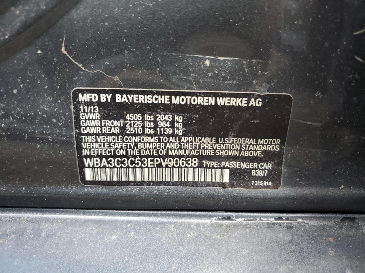 WBA3C3C53EPV90638 2014 BMW 320 I xDrive