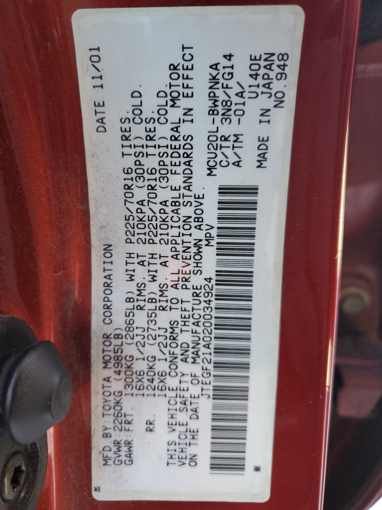 JTEGF21A020034924 2002 Toyota Highlander Limited