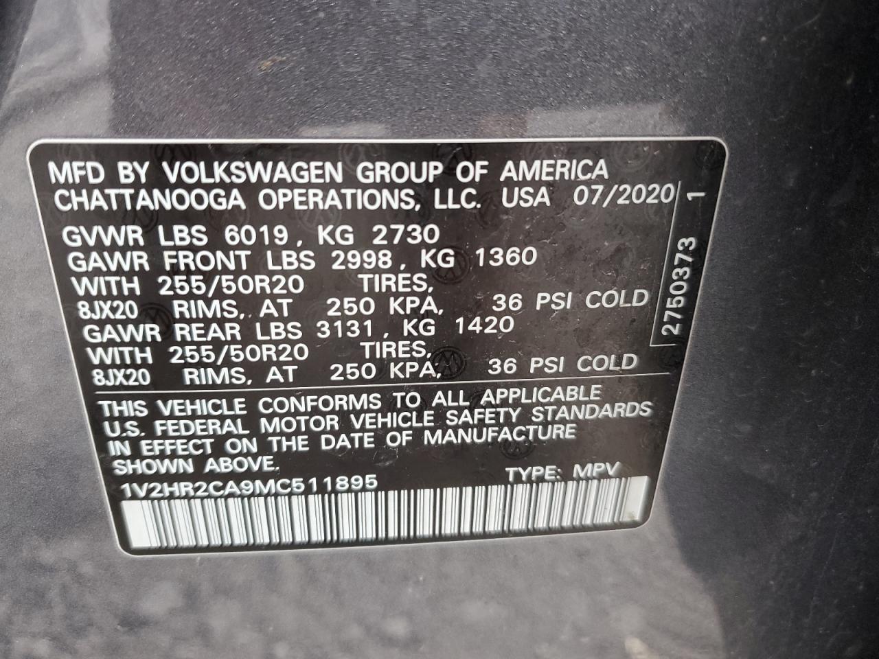 1V2HR2CA9MC511895 2021 Volkswagen Atlas Se