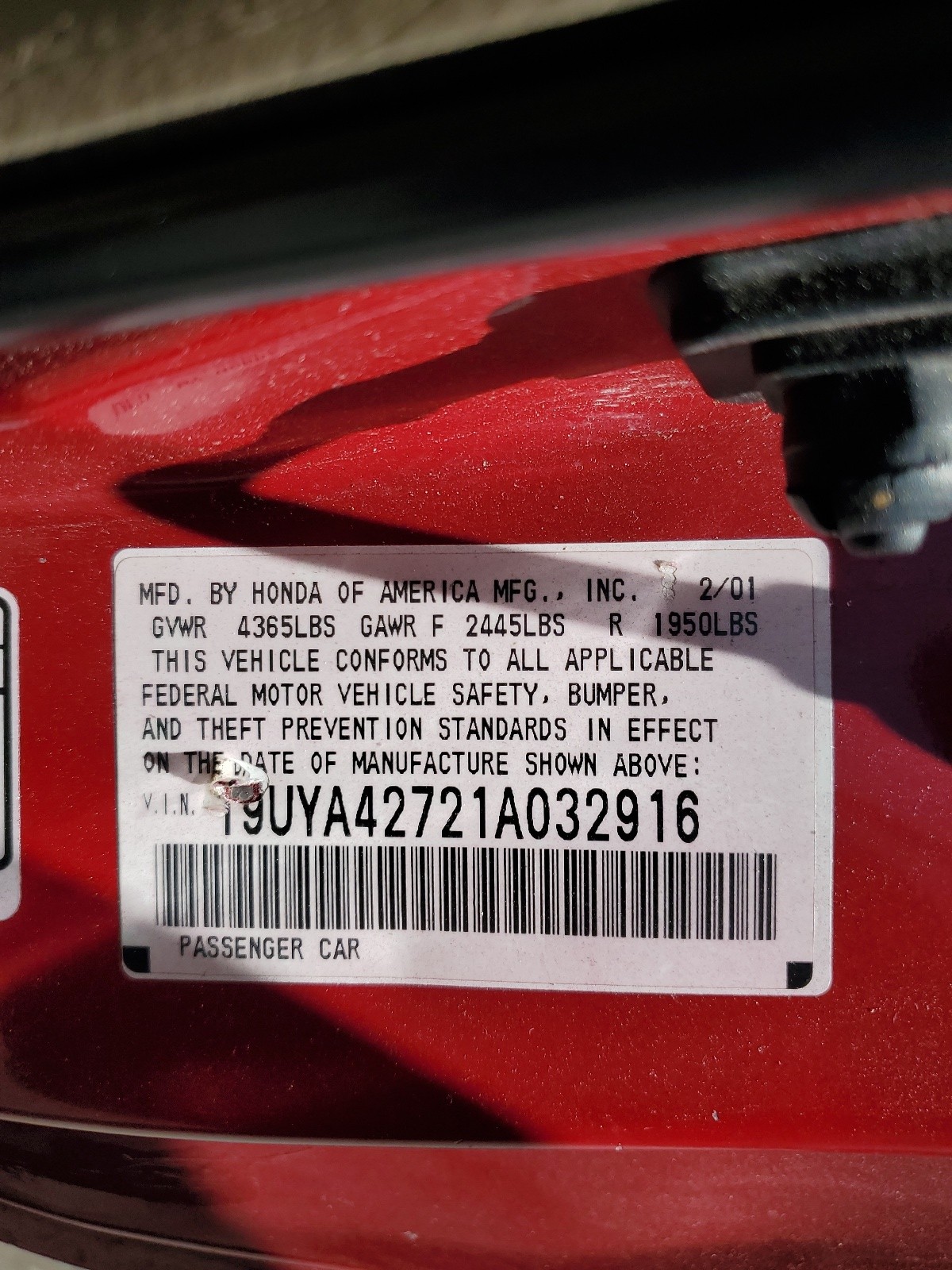 19UYA42721A032916 2001 Acura 3.2Cl Type-S