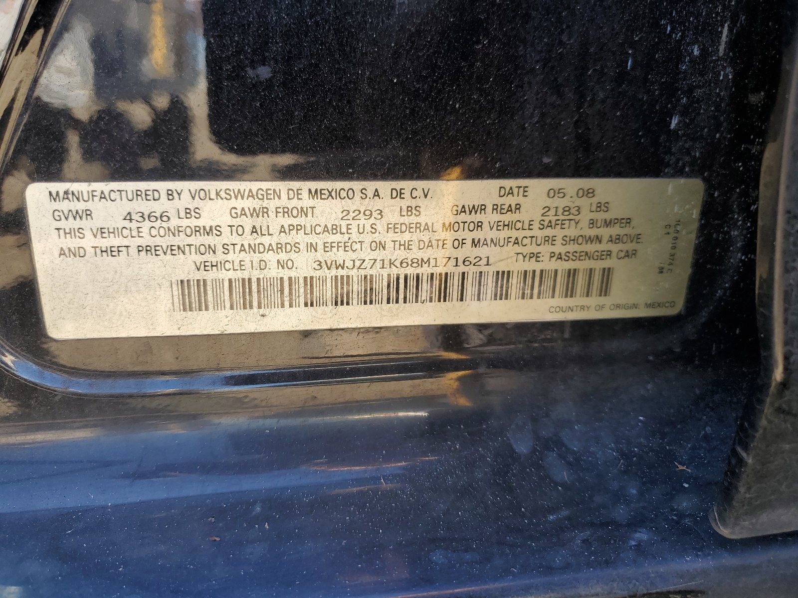 3VWJZ71K68M171621 2008 Volkswagen Jetta S