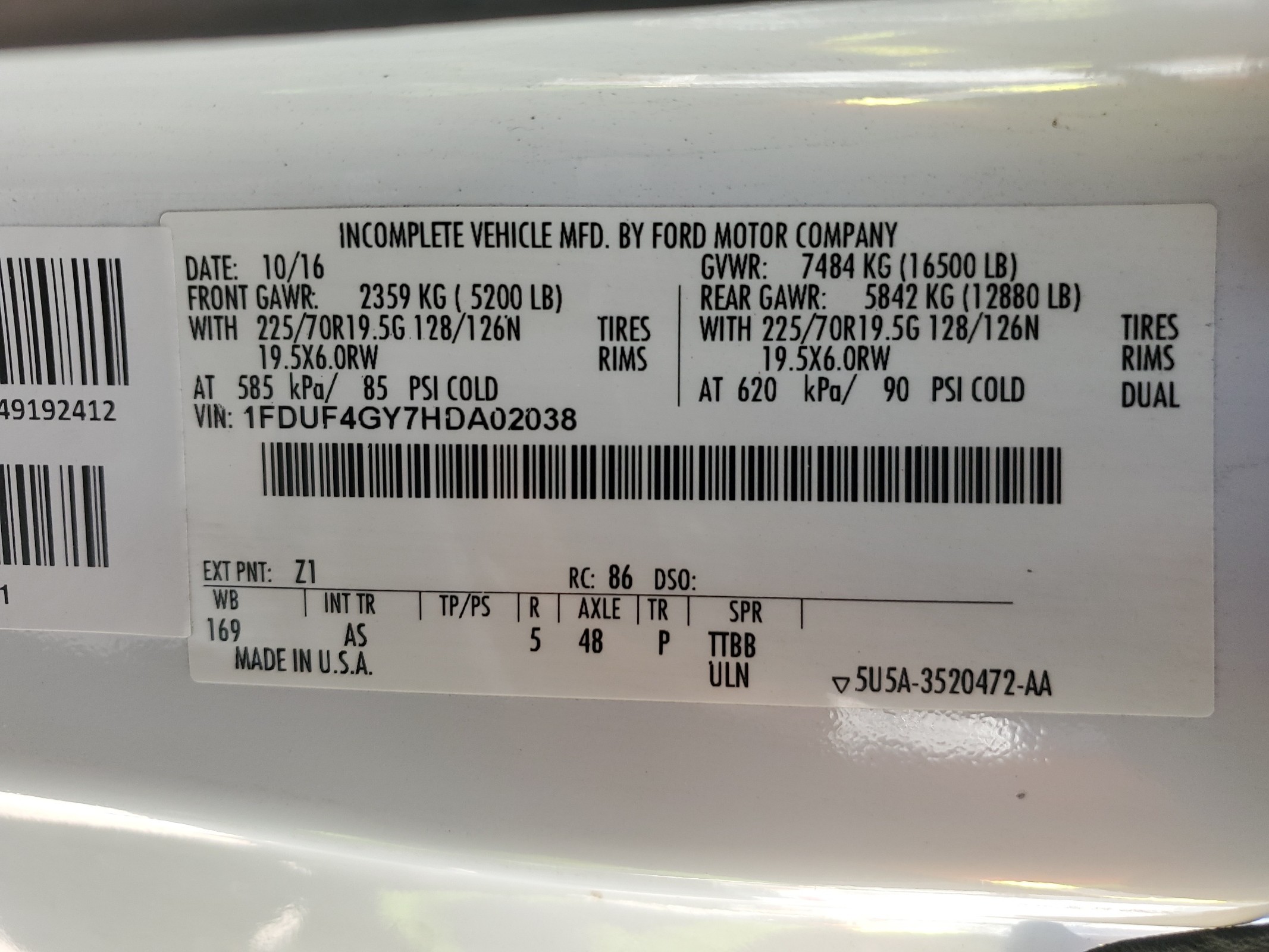 1FDUF4GY7HDA02038 2017 Ford F450 Super Duty