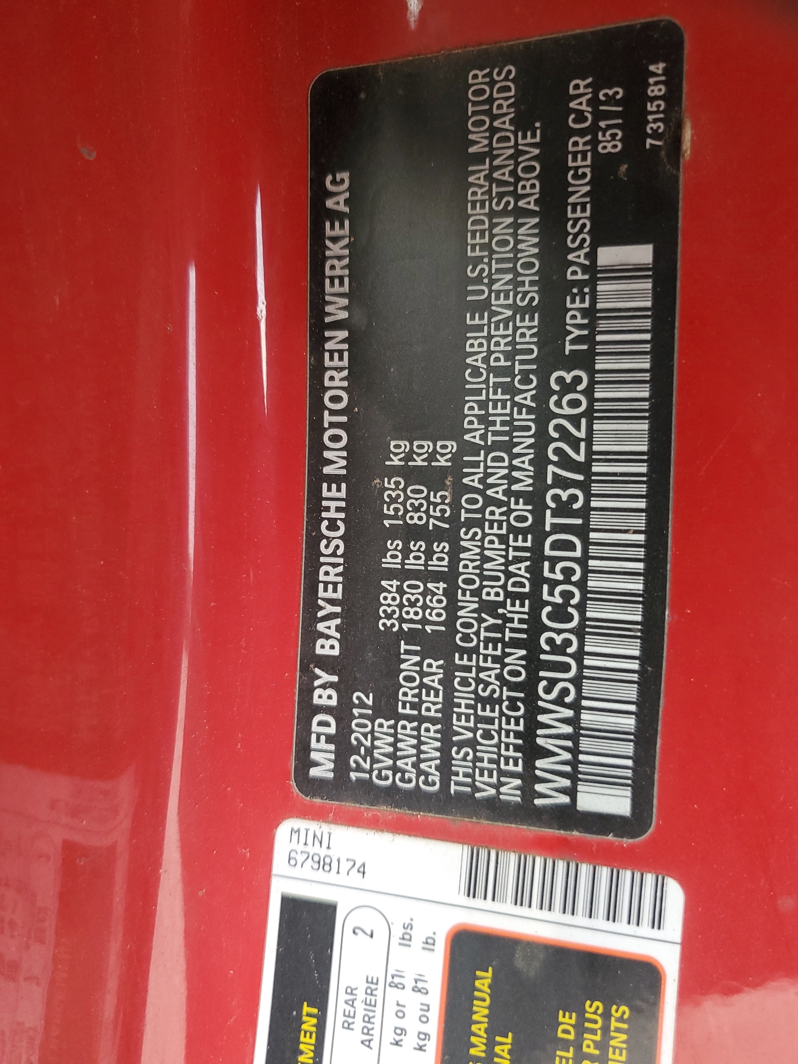 WMWSU3C55DT372263 2013 Mini Cooper