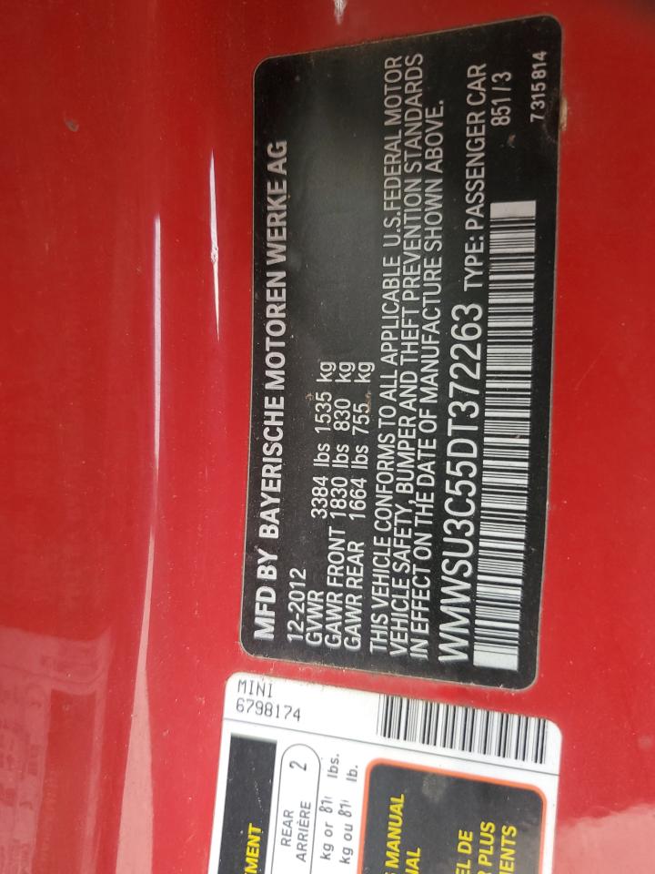 2013 Mini Cooper VIN: WMWSU3C55DT372263 Lot: 66472054