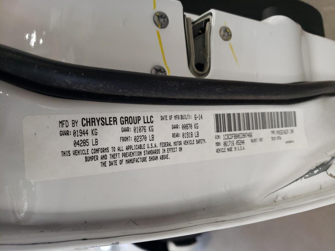 2014 Dodge Dart Sxt VIN: 1C3CDFBB0ED907466 Lot: 63654134