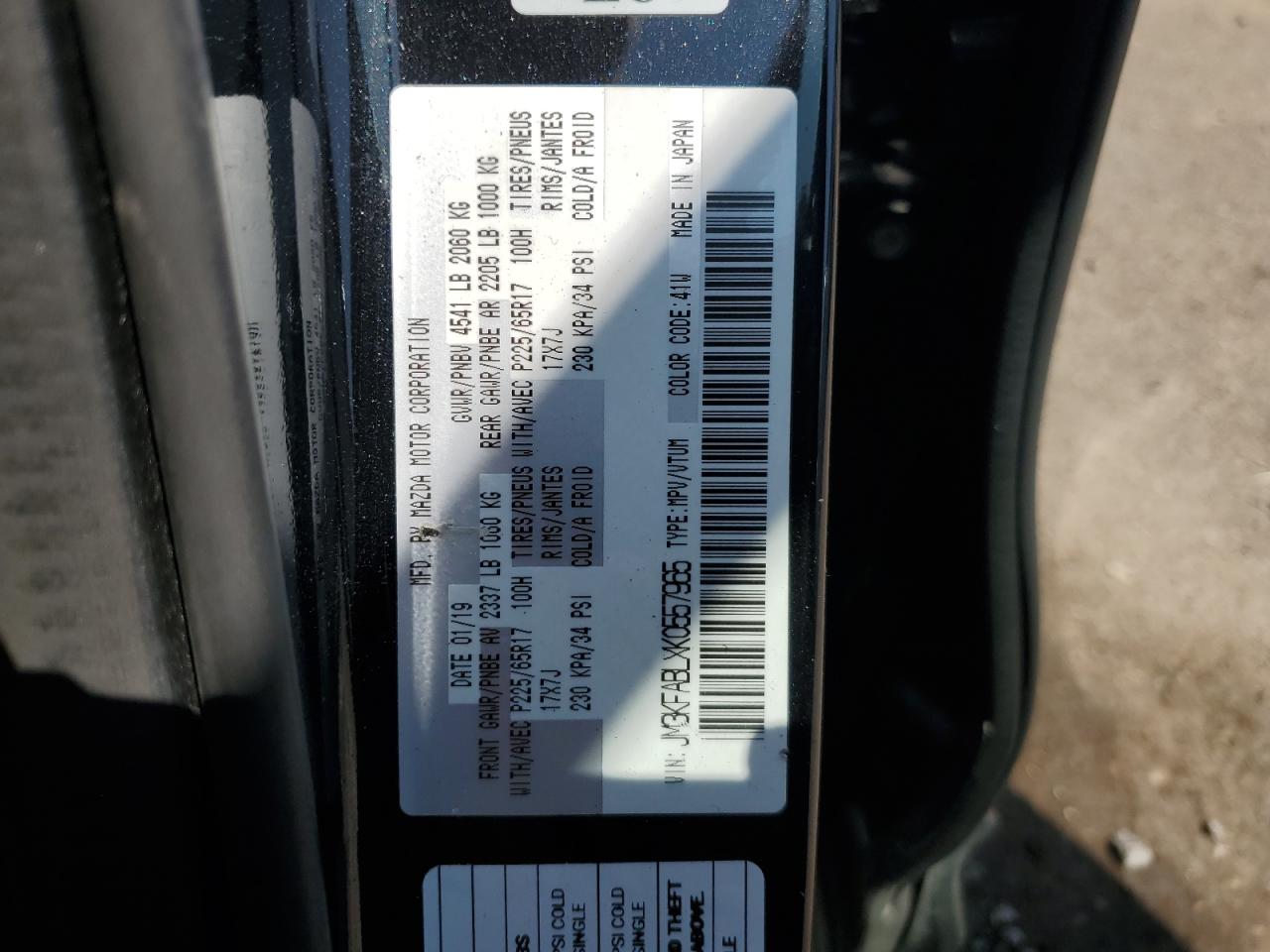 JM3KFABLXK0557965 2019 Mazda Cx-5 Sport