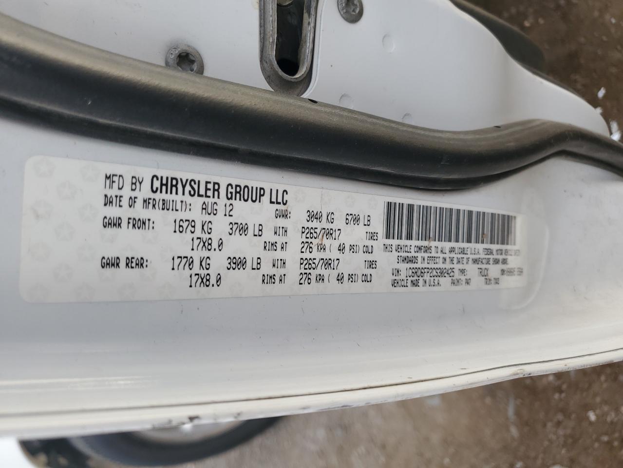 2012 Dodge Ram 1500 St VIN: 1C6RD6FP2CS302425 Lot: 65471764