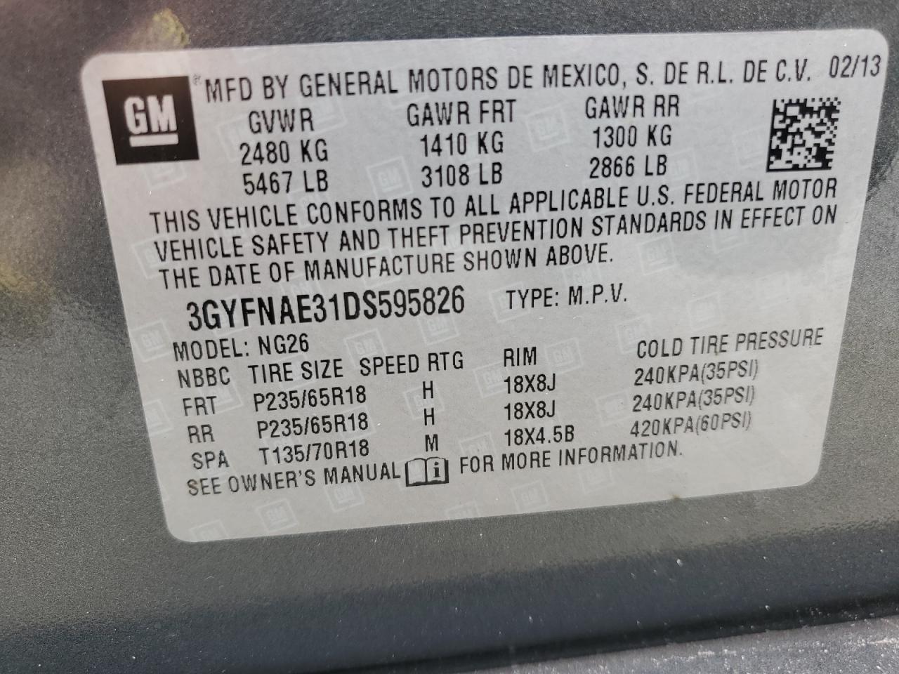 3GYFNAE31DS595826 2013 Cadillac Srx