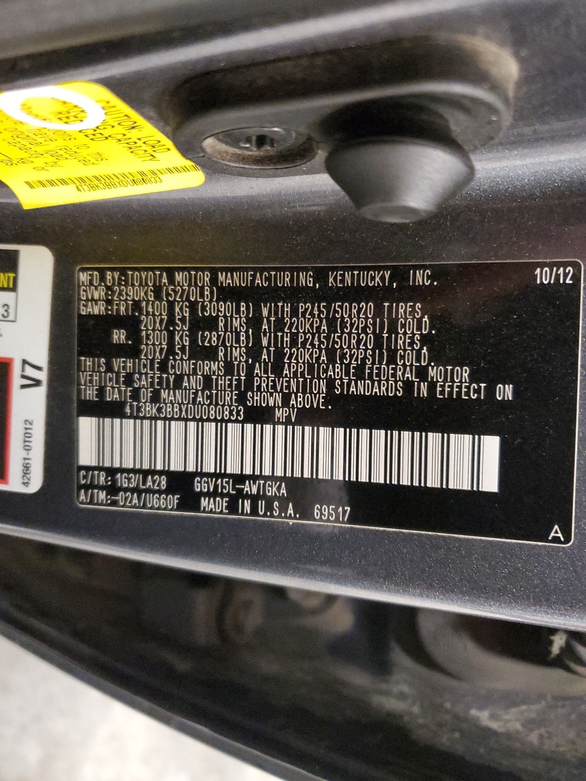 4T3BK3BBXDU080833 2013 Toyota Venza Le