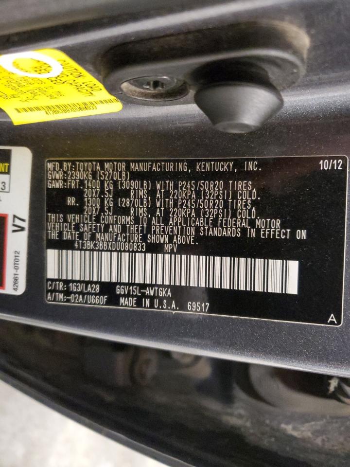 2013 Toyota Venza Le VIN: 4T3BK3BBXDU080833 Lot: 65832674