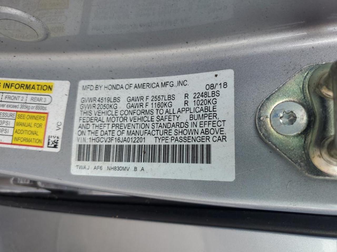 1HGCV3F16JA012201 2018 Honda Accord Hybrid