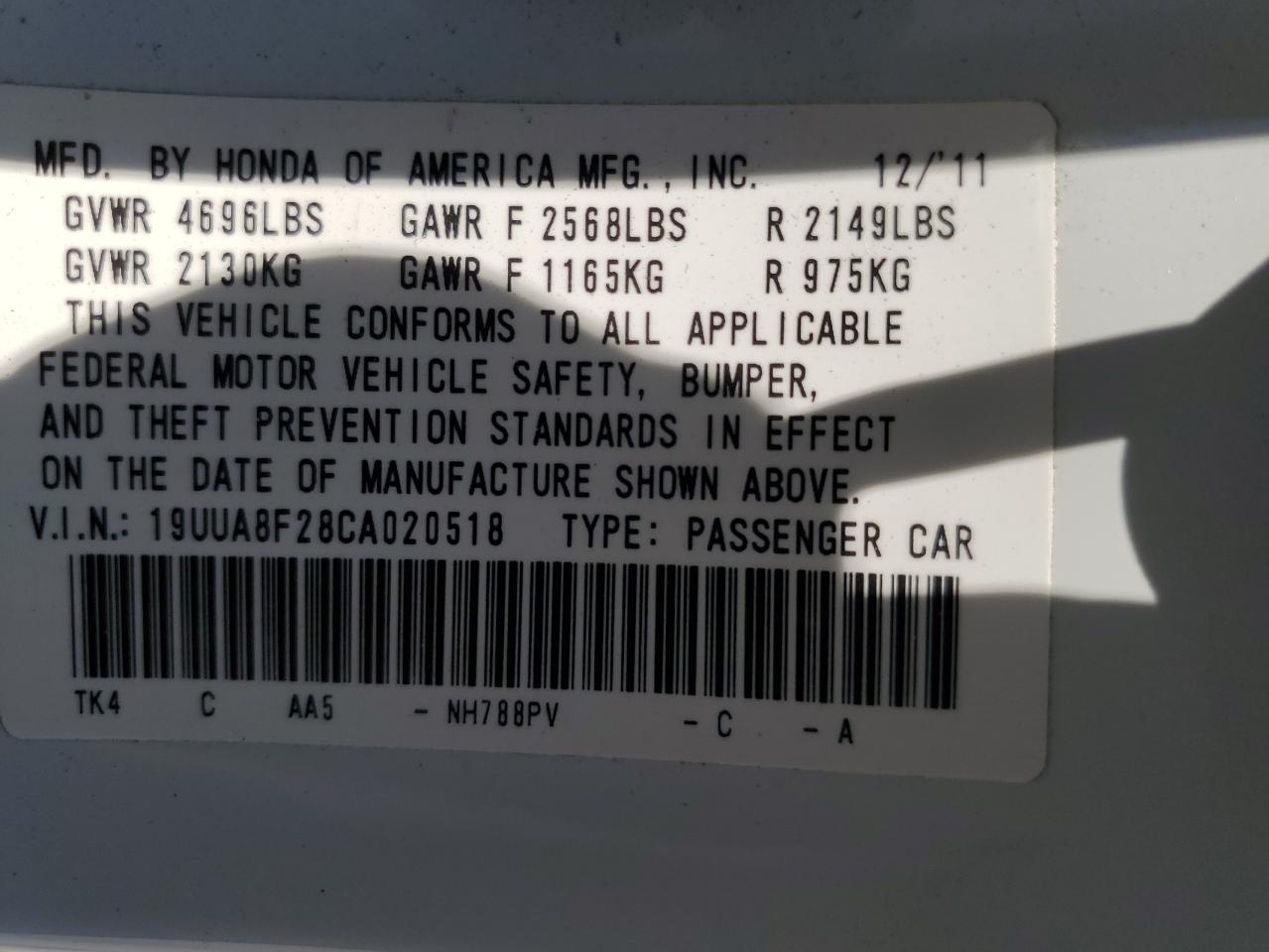 19UUA8F28CA020518 2012 Acura Tl