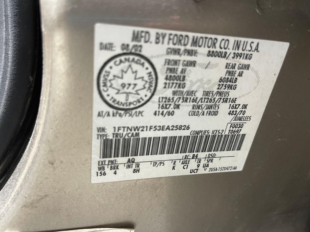 2003 Ford F250 Super Duty VIN: 1FTNW21F53EA25826 Lot: 66440524