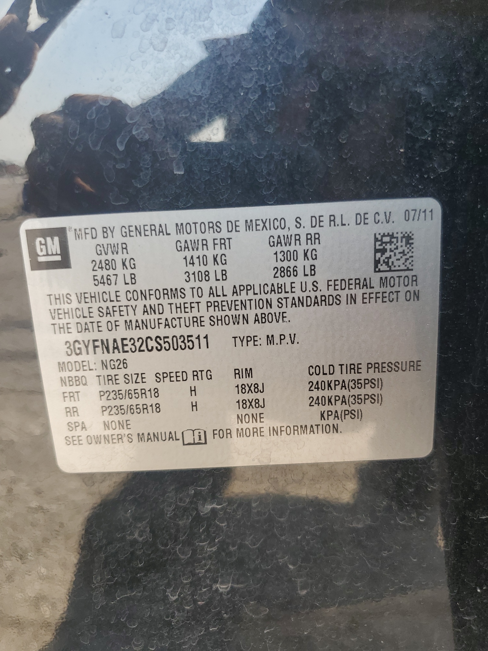 3GYFNAE32CS503511 2012 Cadillac Srx Luxury Collection