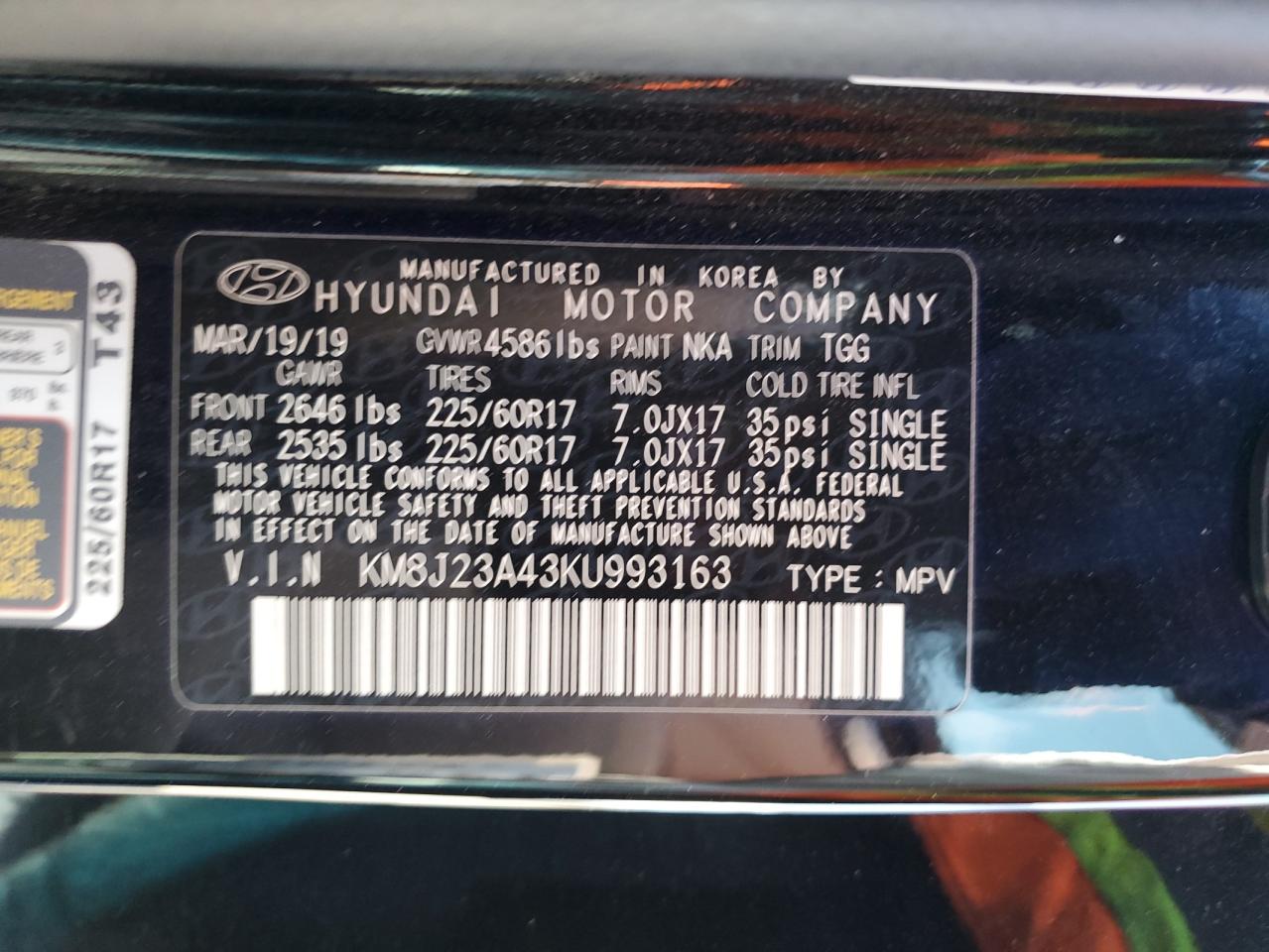 KM8J23A43KU993163 2019 HYUNDAI TUCSON - Image 13