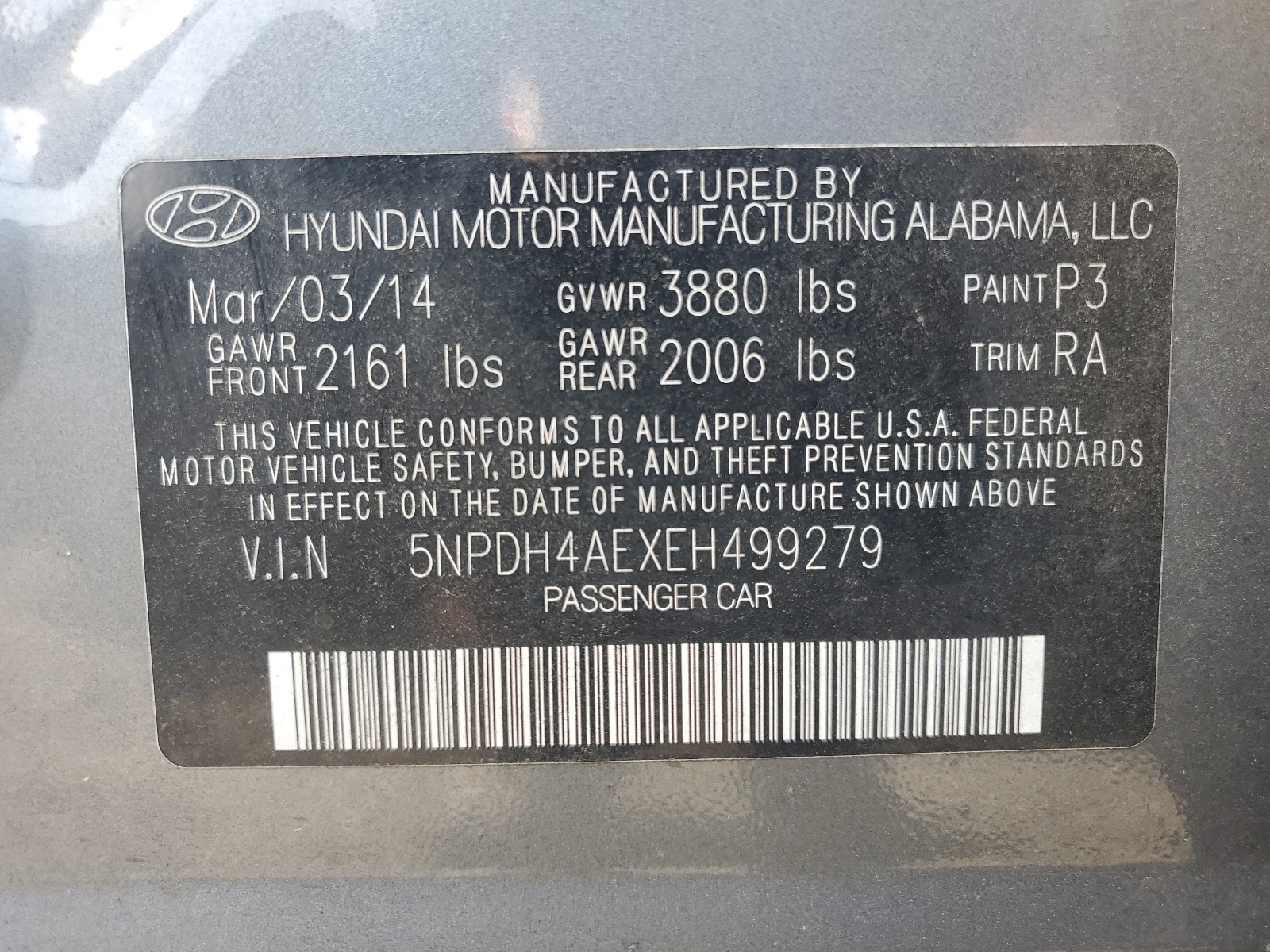 5NPDH4AEXEH499279 2014 Hyundai Elantra Se