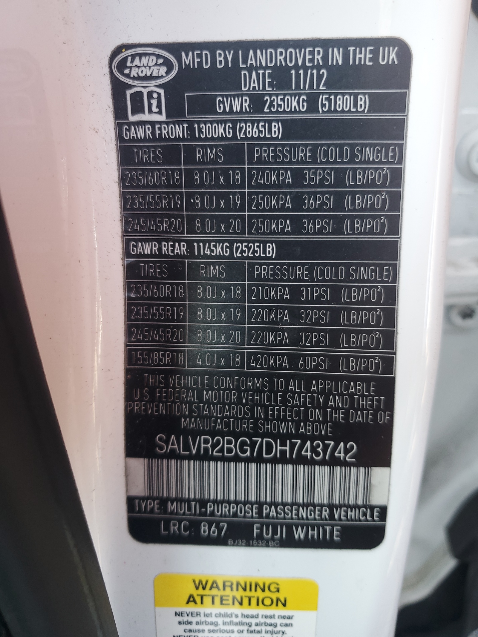 SALVR2BG7DH743742 2013 Land Rover Range Rover Evoque Pure Premium