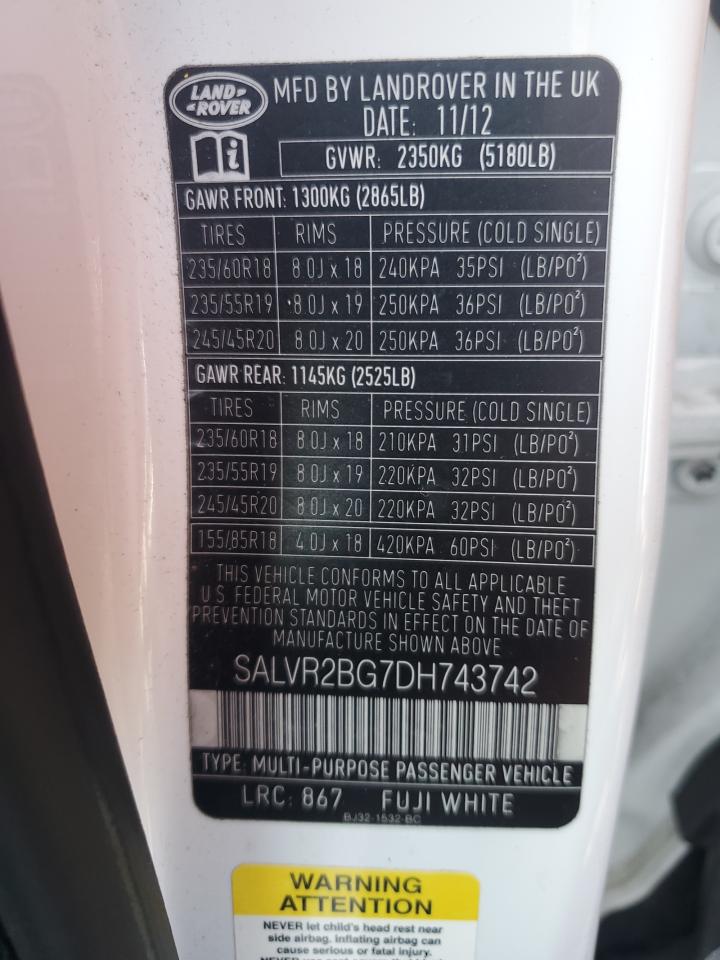 2013 Land Rover Range Rover Evoque Pure Premium VIN: SALVR2BG7DH743742 Lot: 65556784