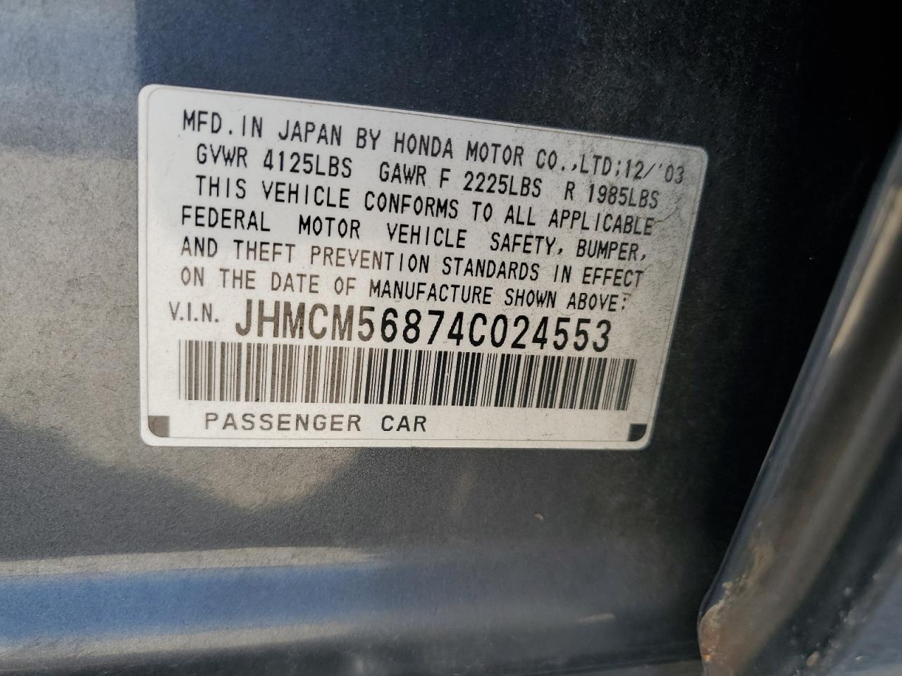 2004 Honda Accord Ex VIN: JHMCM56874C024553 Lot: 65783914